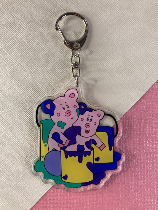 Painted Pig Acrylic Keychain